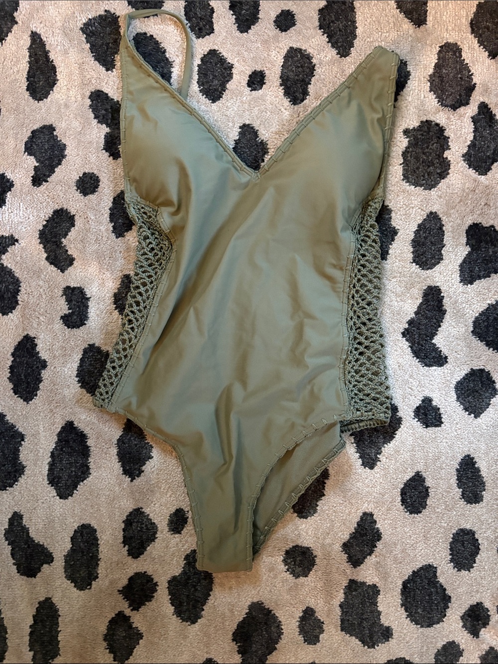 Olive Green One-Piece Swimsuit for women - Crochet Side Detail